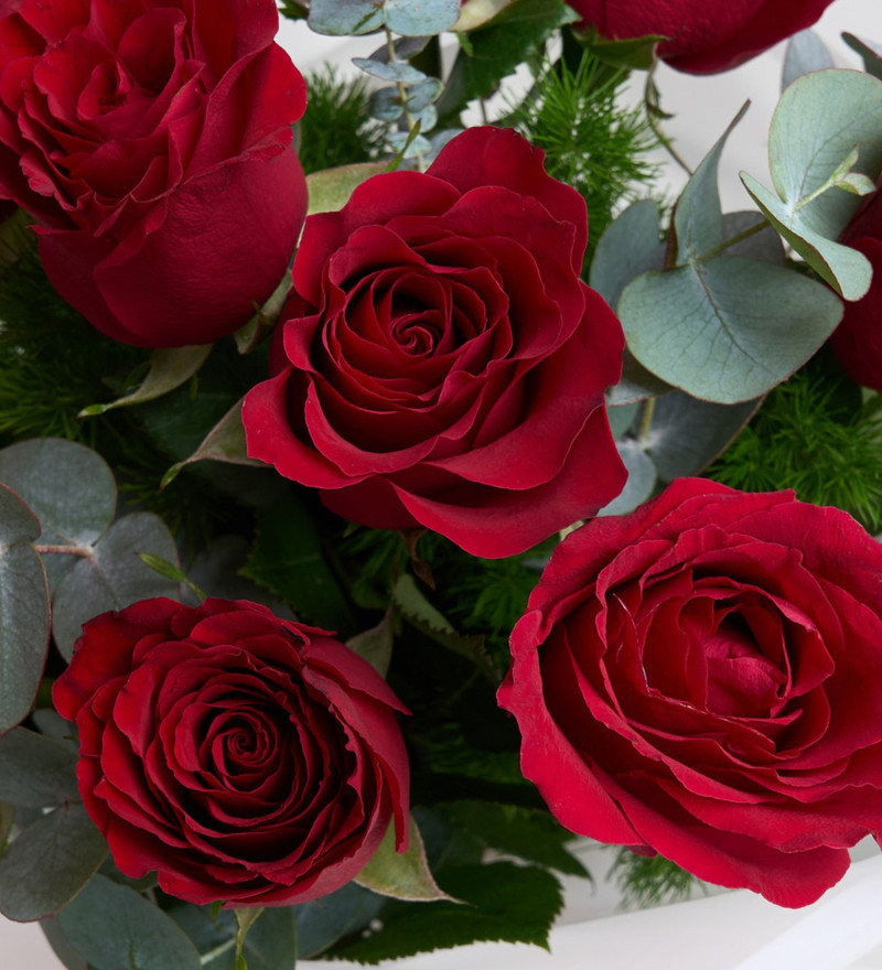 Beyaz Bukette 10 Kırmızı Gül